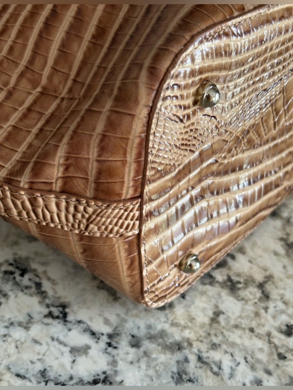 Brahmin Asher Melbourne Croc Leather Tote Satchel Shoulder Bag Gold Brown - Picture 13 of 16